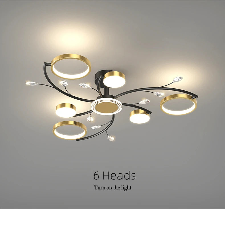 Modern Led Chandelier Gold Aluminum Luxury Pendant Lights For Living Room Bedroom Study Room K9 Crystal Decorative Lamps 90-260V