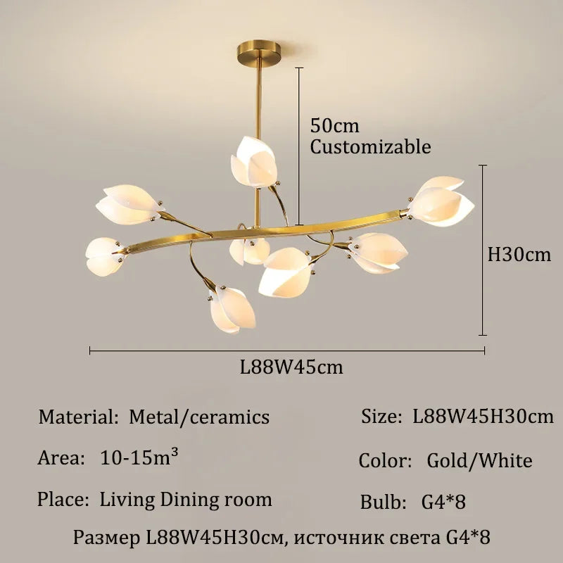 Modern Luxury French Creamy Wind Ceramic Chandelier Living Dining Room Bedroom Led Pendant Lamp Home Decor Hanging Light Fixture