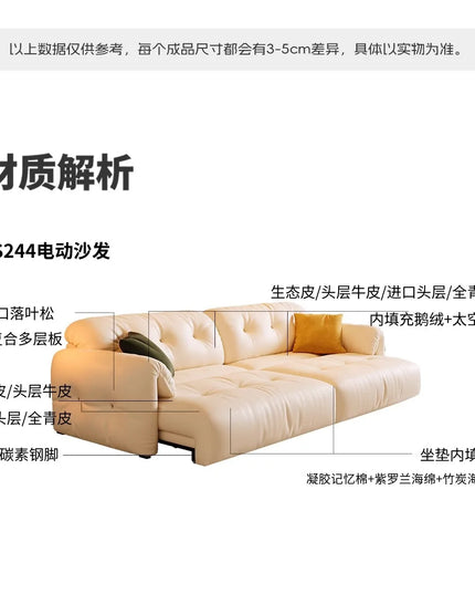 Cloud Retractable Sofa French Cream Wind Straight Row Multi-functional Reclining And Sleeping Leather Electric Sofa