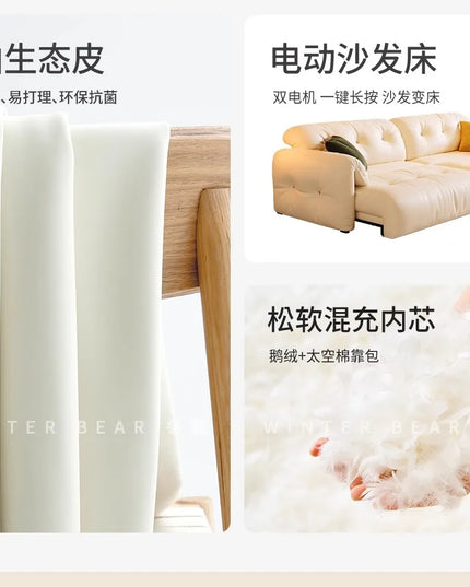Cloud Retractable Sofa French Cream Wind Straight Row Multi-functional Reclining And Sleeping Leather Electric Sofa