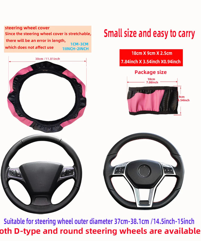 PU Carbon Fiber Leather Car Steering Wheel Cover without Inner Ring Suitable for 14.5-15 Inches of Automotive Supplies