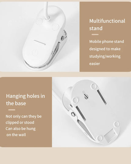 Led Table Lamp USB Rechargeable Night Light With Folding Clamp Study Stand Read Lamp Touch 3 Modes Dimming Eye Protection Light