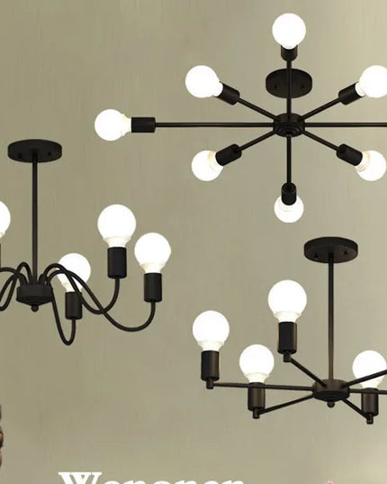 Modern Chandelier  Industrial  Living Room Black E27 Hotel Hall Home Decor Parlor Retro Simple Household Art Pendant Lights