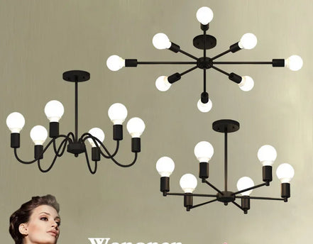 Modern Chandelier  Industrial  Living Room Black E27 Hotel Hall Home Decor Parlor Retro Simple Household Art Pendant Lights