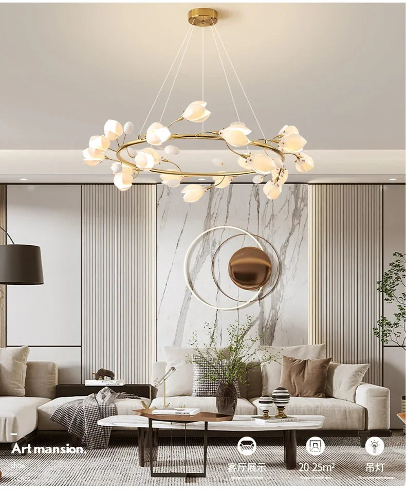 Modern Luxury French Creamy Wind Ceramic Chandelier Living Dining Room Bedroom Led Pendant Lamp Home Decor Hanging Light Fixture