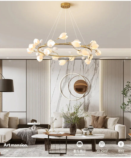 Modern Luxury French Creamy Wind Ceramic Chandelier Living Dining Room Bedroom Led Pendant Lamp Home Decor Hanging Light Fixture