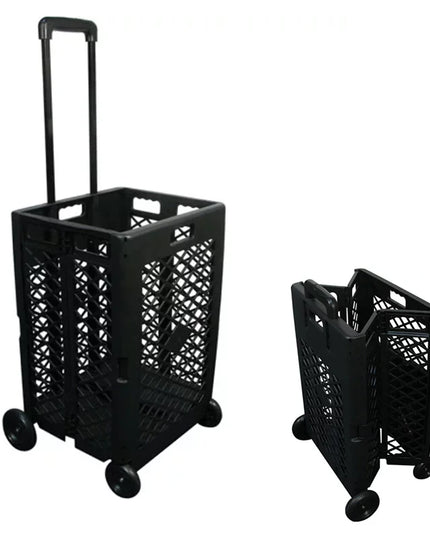 Grid trolley large-capacity plastic folding shopping cart four-wheel plastic folding luggage cart shopping trolley