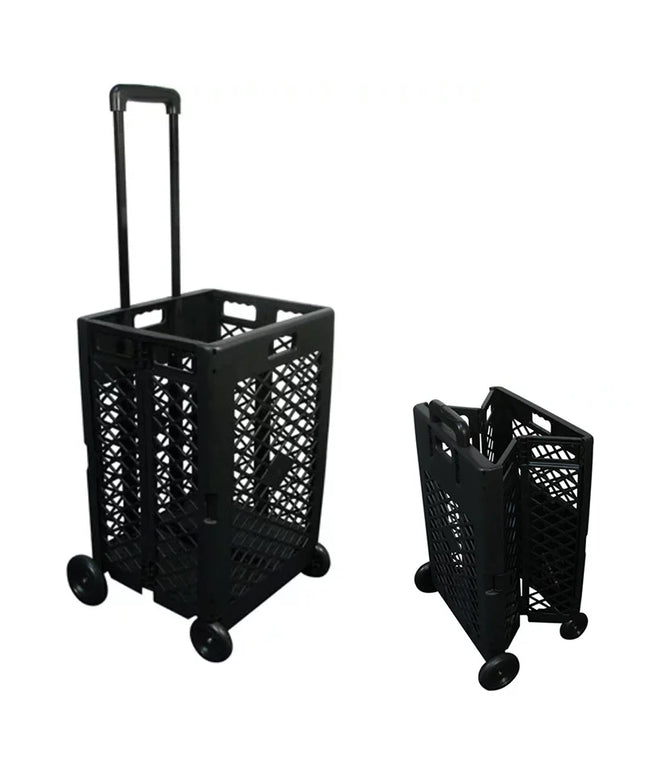 Grid trolley large-capacity plastic folding shopping cart four-wheel plastic folding luggage cart shopping trolley