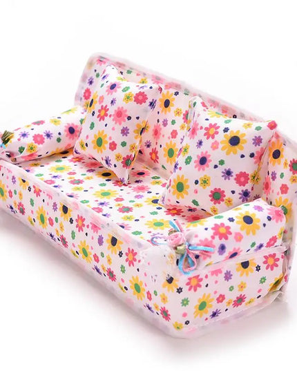 1 Set Cute Miniature Doll House Furniture Flower Cloth Sofa With 2 Cushions Pretend Play For Doll Kids Play House Toys