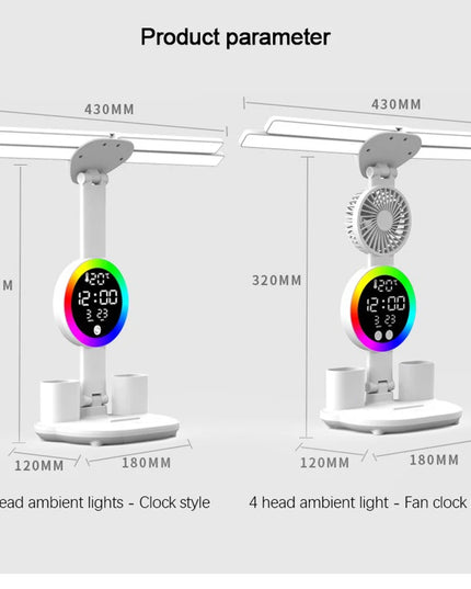 Rechargeable Table Lamp for Study, Desk Lamp Reading Light Led Table Light with Fan, Led Clock Dispaly Reading Lamp