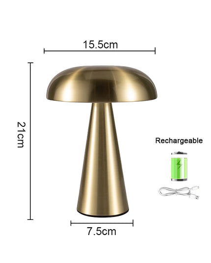 Rechargeable Table Lamp Bedroom Decoration Bar Living Room Bedside Mood Lights Touch Three Level Dimming Metal Mushroom Lamps