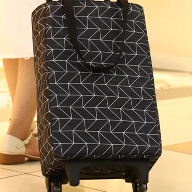 Shopping Cart with Wheels Portable Waterproof Bag Rolling Shopping Bag Trolley Tote Bag Stair Climbing Cart for Traveling Shoppi