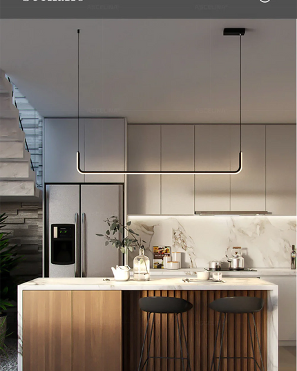 Modern LED Strip Chandelier Light Restaurant Kitchen Decor Ceiling Gold Hanging Pendants Living Room Lighting Indoor Lamp Lustre