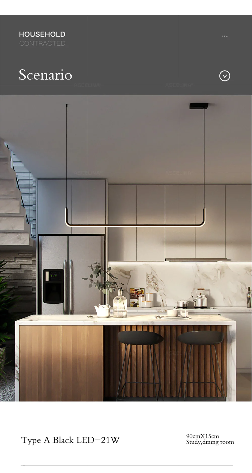 Modern LED Strip Chandelier Light Restaurant Kitchen Decor Ceiling Gold Hanging Pendants Living Room Lighting Indoor Lamp Lustre