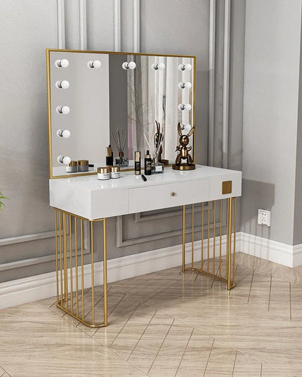 Vanity Set with Lighted Mirror, Makeup Vanity Dressing Table with LED Light, Drawers, Storage Shelves and Cosmetics Cabinet