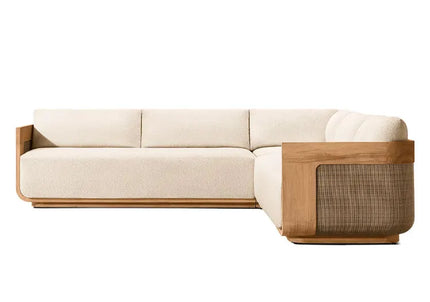 High Quality Hotel Patio Sectional L Shape Sofa Garden Set All Weather Rattan Teak Outdoor Furniture Set