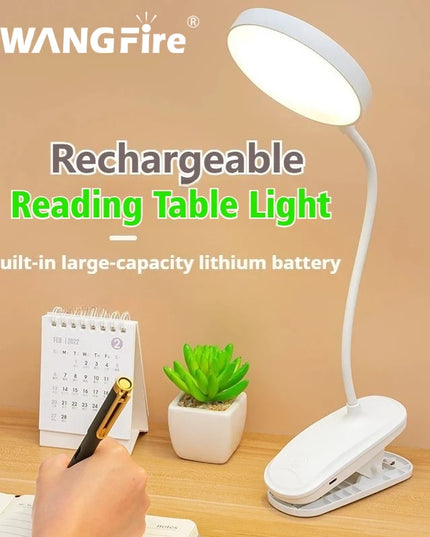 LED Portable Clip Table Lamp USB Rechargeable Clip Desk Lamp Bed Reading Night Light Touch 3 Dimming Modes Eye Protection Light