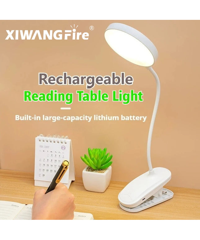 LED Portable Clip Table Lamp USB Rechargeable Clip Desk Lamp Bed Reading Night Light Touch 3 Dimming Modes Eye Protection Light