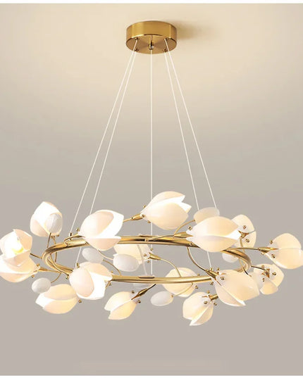 Modern Luxury French Creamy Wind Ceramic Chandelier Living Dining Room Bedroom Led Pendant Lamp Home Decor Hanging Light Fixture