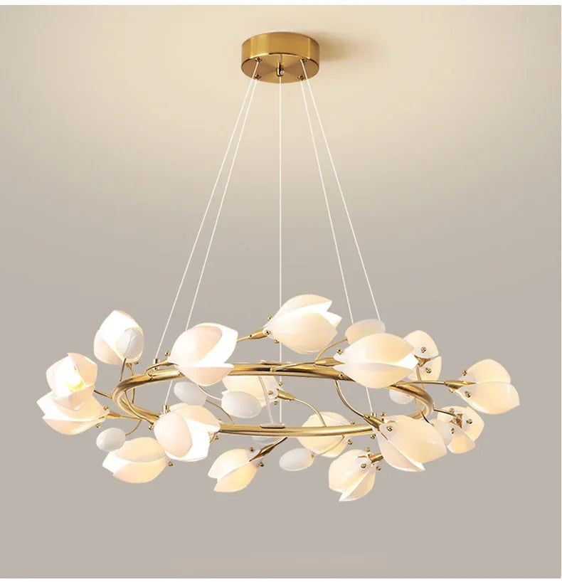 Modern Luxury French Creamy Wind Ceramic Chandelier Living Dining Room Bedroom Led Pendant Lamp Home Decor Hanging Light Fixture