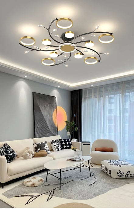 Modern Led Chandelier Gold Aluminum Luxury Pendant Lights For Living Room Bedroom Study Room K9 Crystal Decorative Lamps 90-260V