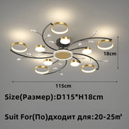Modern Led Chandelier Gold Aluminum Luxury Pendant Lights For Living Room Bedroom Study Room K9 Crystal Decorative Lamps 90-260V