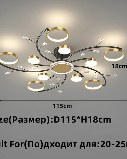 Modern Led Chandelier Gold Aluminum Luxury Pendant Lights For Living Room Bedroom Study Room K9 Crystal Decorative Lamps 90-260V
