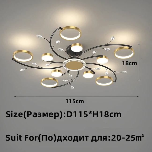 Modern Led Chandelier Gold Aluminum Luxury Pendant Lights For Living Room Bedroom Study Room K9 Crystal Decorative Lamps 90-260V