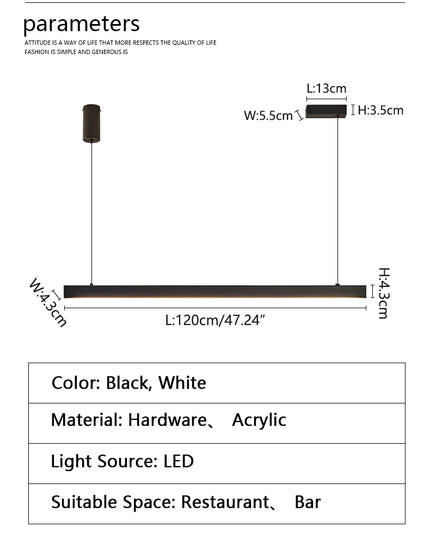 Modern LED linear chandelier for dining room office white bar pendant lights kitchen island lighting black minimalist lamp