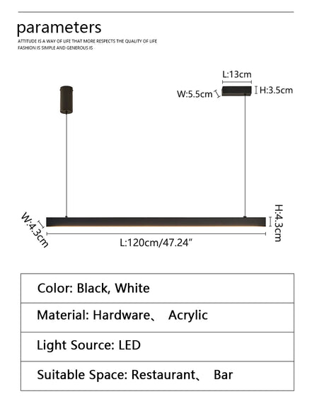 Modern LED linear chandelier for dining room office white bar pendant lights kitchen island lighting black minimalist lamp