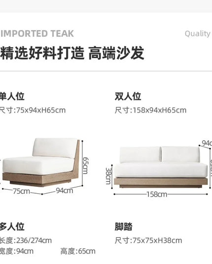 New Arrival Modern Design Outdoor Teak Sofa Combination Modern Teak Patio Garden Sofas Set Waterproof Villa Furniture