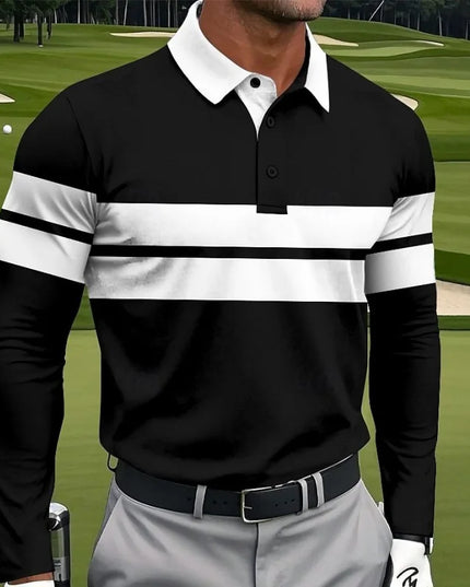 2025 New Fashion Golf Men's Polo Shirt Stripe Graphic Printed Tees Sports Breathable Quick Dry Button Polo Tops Classic Pullover