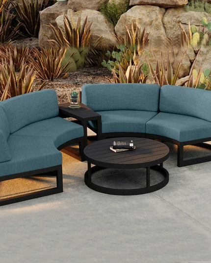 360° Round Outdoor Sofa Set - Deep Grey Aluminum Patio Furniture, Waterproof for Garden and Balcony