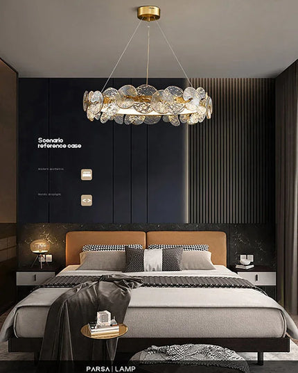 Modern LED Chandelier Lamp For Living Room Bedroom Dining Kitchen Ceiling Lights Ring Glass Flower Design Suspension Light