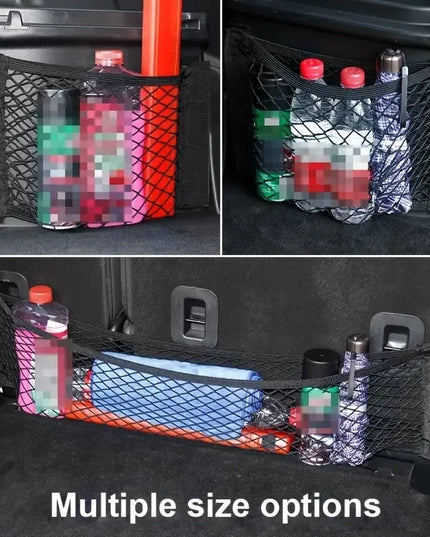1pc Universal Car Storage Bag Double Mesh Trunk Storage Net Car Built-in Storage Bag with Car Fire Extinguisher Fixed Net