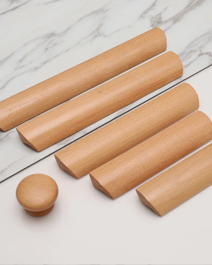 Natural Wood Furniture Handles Kitchen Door Knobs Cabinets Pulls Beech Wooden Handles for Cabinet and Drawers Furniture Hardware