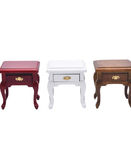 Dollhouse Miniature Furniture Wooden Bedside Drawer Table Nightstand Cabinet
