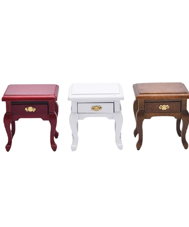 Dollhouse Miniature Furniture Wooden Bedside Drawer Table Nightstand Cabinet