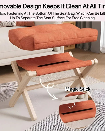 Solid Wood Shoe Changing Stool Footstool Sofa Rest Footstool, Folding Low Stool for The Entryway, Cotton-filled Cushion Stool