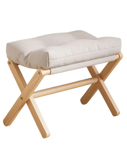 Solid Wood Shoe Changing Stool Footstool Sofa Rest Footstool, Folding Low Stool for The Entryway, Cotton-filled Cushion Stool