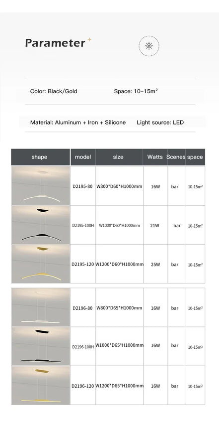 Modern LED Chandelier for Dining Room Kitchen Bar Living Bedroom Ceiling Pendant Lamp Black Simple Design Chandelier Light
