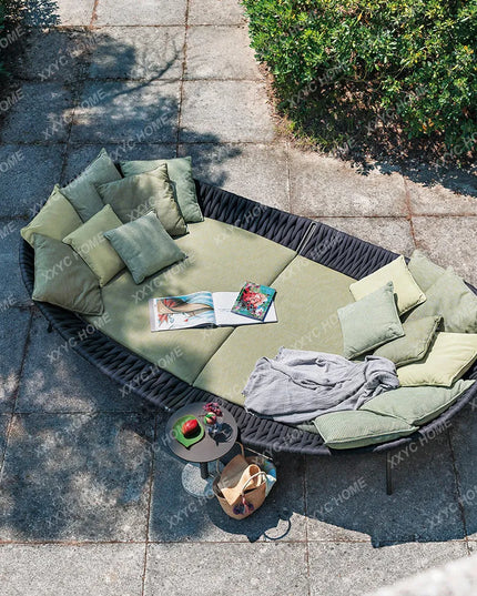 Balcony Garden Sofa Large Reclining Bed Internet Celebrity Rattan Hotel Outdoor Pool Courtyard Open-Air Round Bed Table Combinat