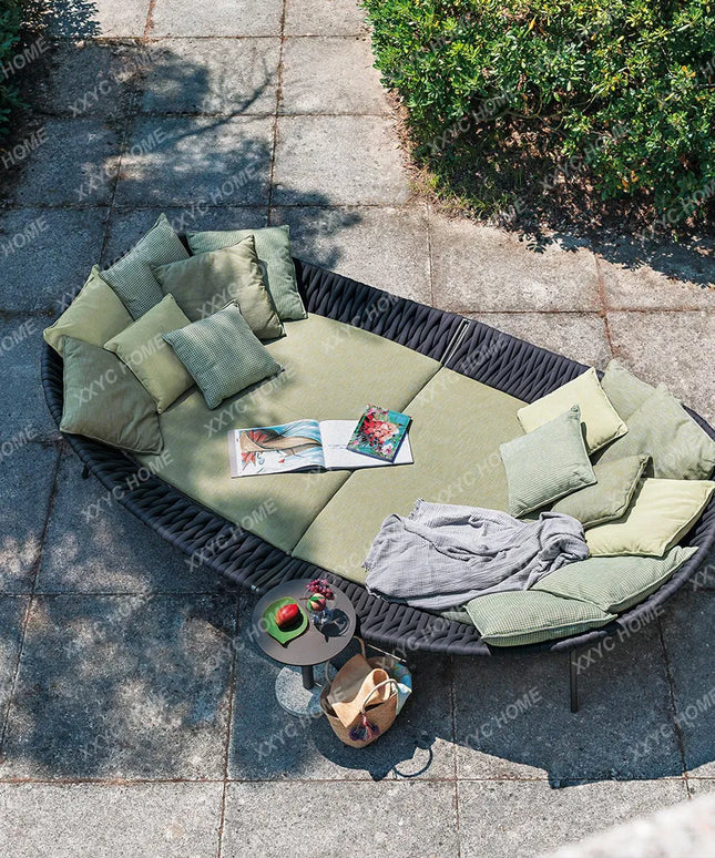 Balcony Garden Sofa Large Reclining Bed Internet Celebrity Rattan Hotel Outdoor Pool Courtyard Open-Air Round Bed Table Combinat