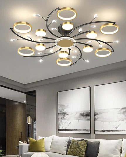 Modern Led Chandelier Gold Aluminum Luxury Pendant Lights For Living Room Bedroom Study Room K9 Crystal Decorative Lamps 90-260V