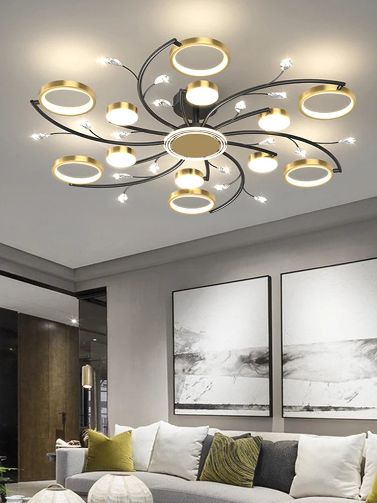 Modern Led Chandelier Gold Aluminum Luxury Pendant Lights For Living Room Bedroom Study Room K9 Crystal Decorative Lamps 90-260V