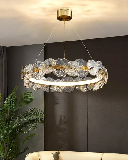 Modern LED Chandelier Lamp For Living Room Bedroom Dining Kitchen Ceiling Lights Ring Glass Flower Design Suspension Light