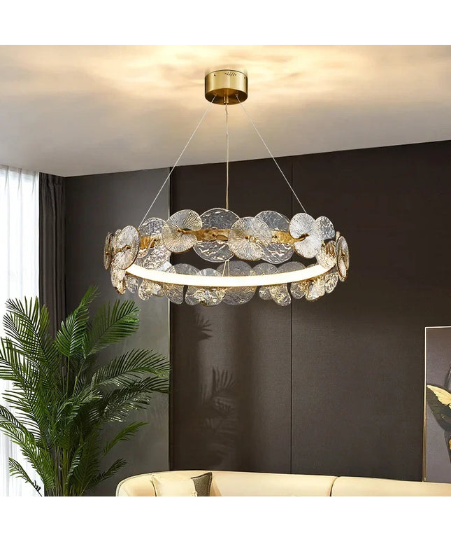 Modern LED Chandelier Lamp For Living Room Bedroom Dining Kitchen Ceiling Lights Ring Glass Flower Design Suspension Light