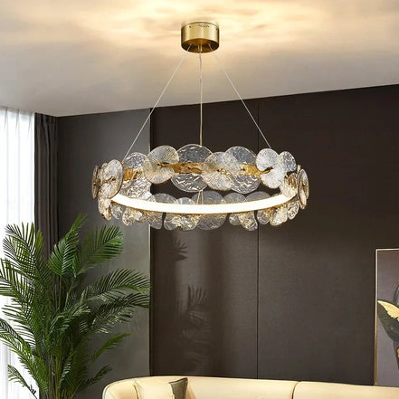 Modern LED Chandelier Lamp For Living Room Bedroom Dining Kitchen Ceiling Lights Ring Glass Flower Design Suspension Light