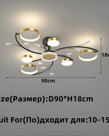 Modern Led Chandelier Gold Aluminum Luxury Pendant Lights For Living Room Bedroom Study Room K9 Crystal Decorative Lamps 90-260V
