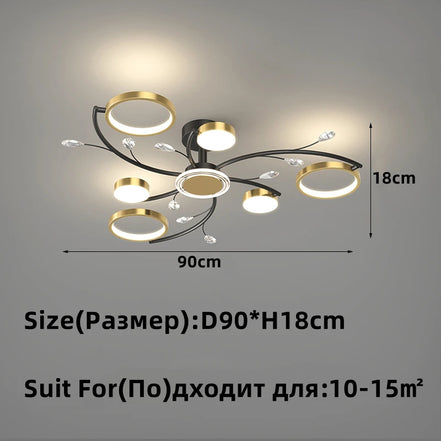 Modern Led Chandelier Gold Aluminum Luxury Pendant Lights For Living Room Bedroom Study Room K9 Crystal Decorative Lamps 90-260V